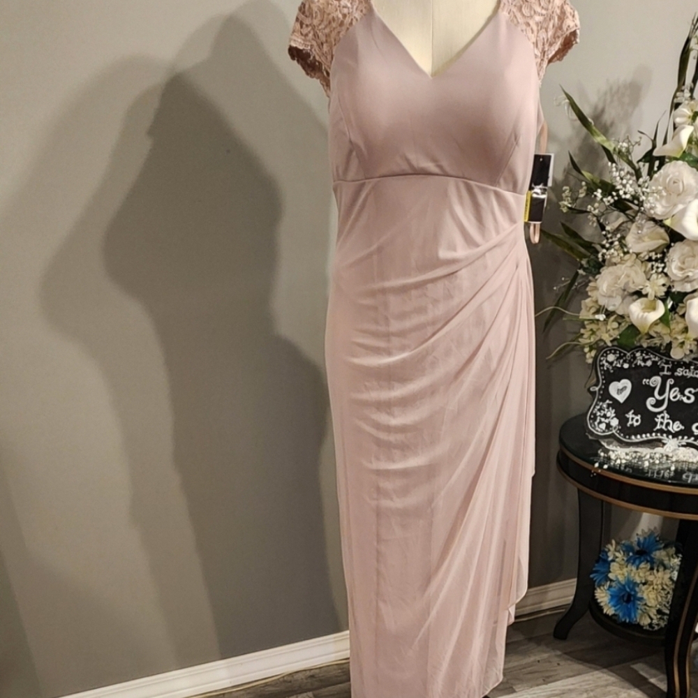 Elegant Pink Lace Sleeve Dress